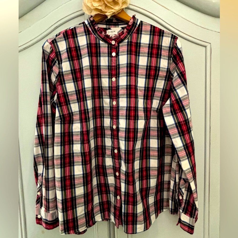 J. Crew Plaid Shirt with Ruffle Collar 2X
